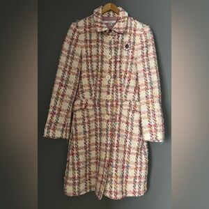 Women's Cream Multi-Color Tweed Coat